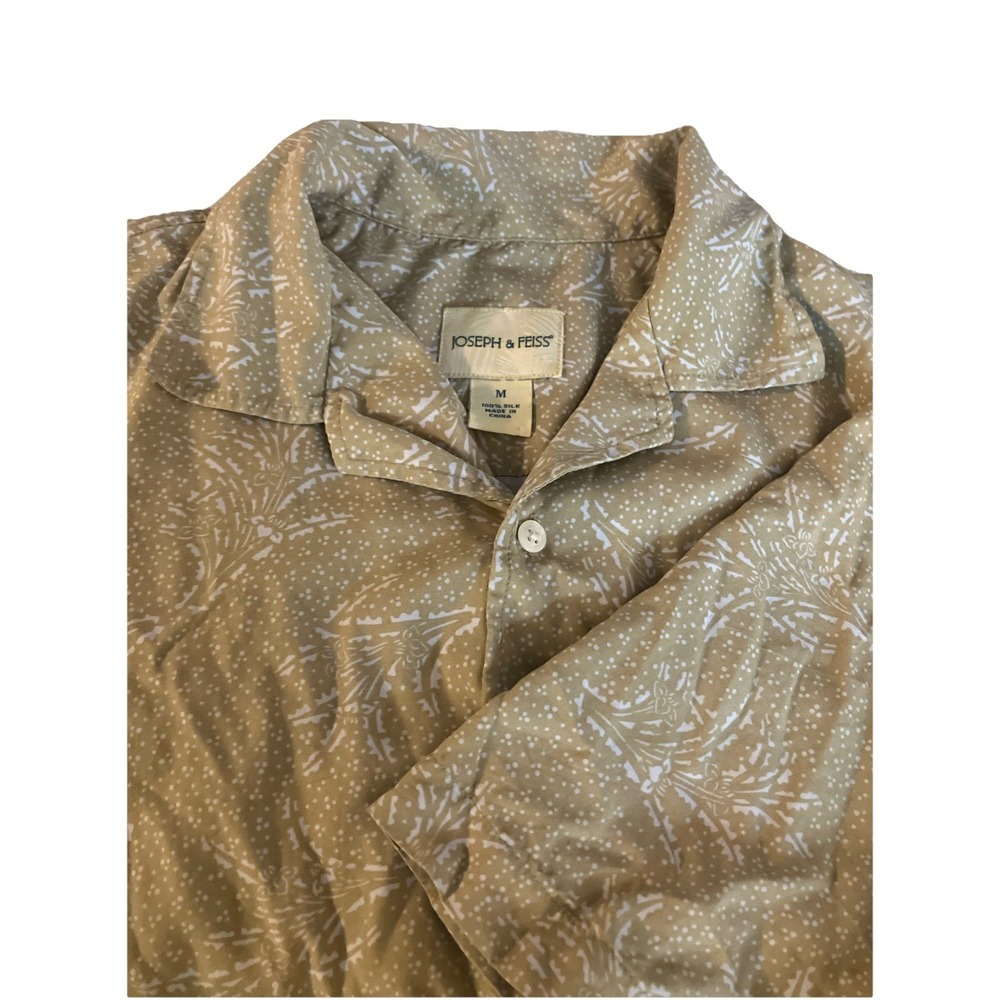 Joseph & Feiss Men's Floral Tropical Short Sleeve Button-Up Silk Shirt Beige M